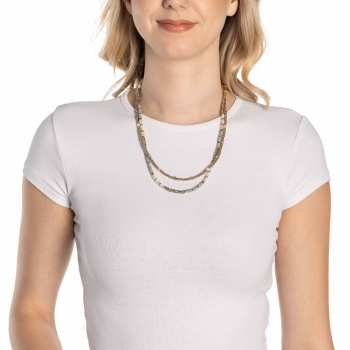 BERNADETTE – Wandelbare Halskette mit Mondscheingrau & Goldakzenten