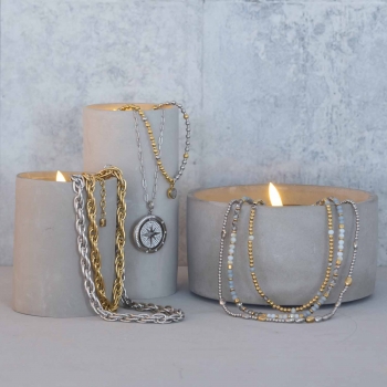 BERNADETTE – Wandelbare Halskette mit Mondscheingrau & Goldakzenten