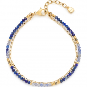 Leonardo Armband ROSE Gold – Doppelreihiges Design mit Natursteinen & Paperclip-Kette