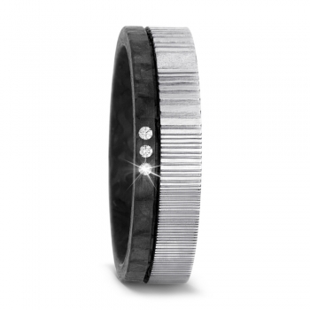 Damaszener Stahl Carbon Ring mit 3 Brillanten 575039