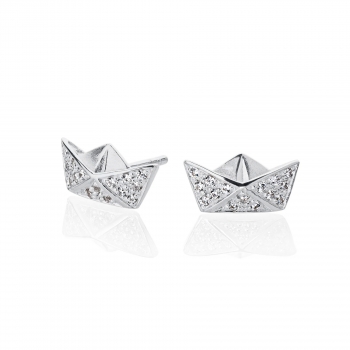 Funkelnde Loveboat Ohrstecker aus Silber mit Zirkoniapavée - Symbol der Reise und des Glanzes