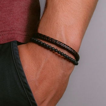 Jacques Lemans Lederarmband mit Lava Perlen