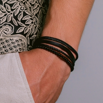 Jacques Lemans Lederarmband mit Onyx