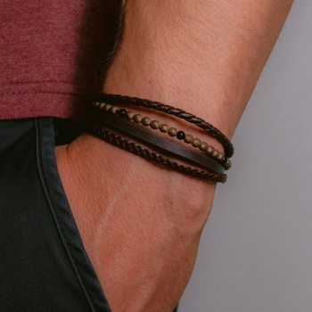 Jacques Lemans Lederarmband mit Hematite/Onyx Perlen Weiche Note