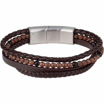 Jacques Lemans Lederarmband mit Hematite/Onyx Perlen Weiche Note