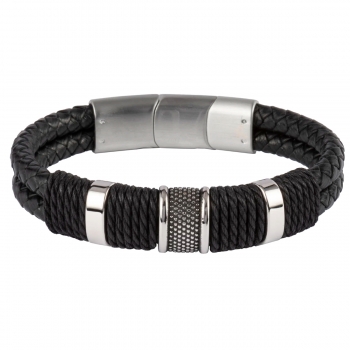 Jacques Lemans Lederarmband mit geflochtenem Design