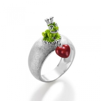 Green Froggy, Ring aus Silber mit Brandlack.