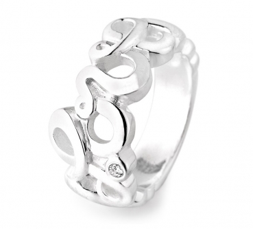 Love, großer Ring aus Silber mit Zirkonia.