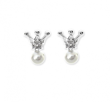 Kronen Ohrstecker aus Silber mit Zirkoniapaveé & Muschelkernperle