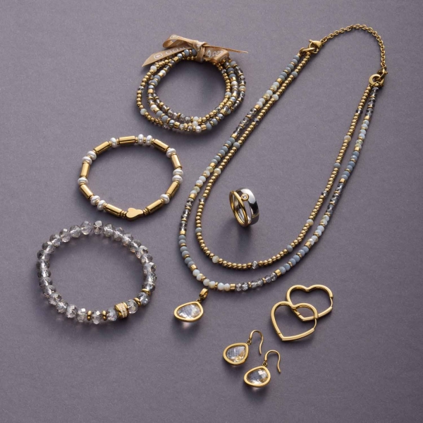 BERNADETTE – Dreifach-Armband in Gold & Graunuancen