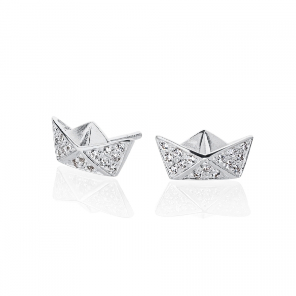 Funkelnde Loveboat Ohrstecker aus Silber mit Zirkoniapavée - Symbol der Reise und des Glanzes