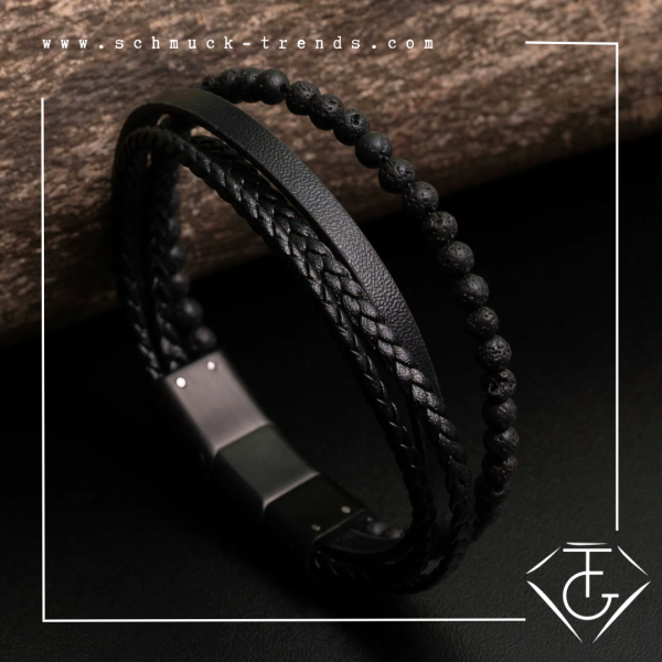 Jacques Lemans Lederarmband mit Lava Perlen Unkontrolliert lässig