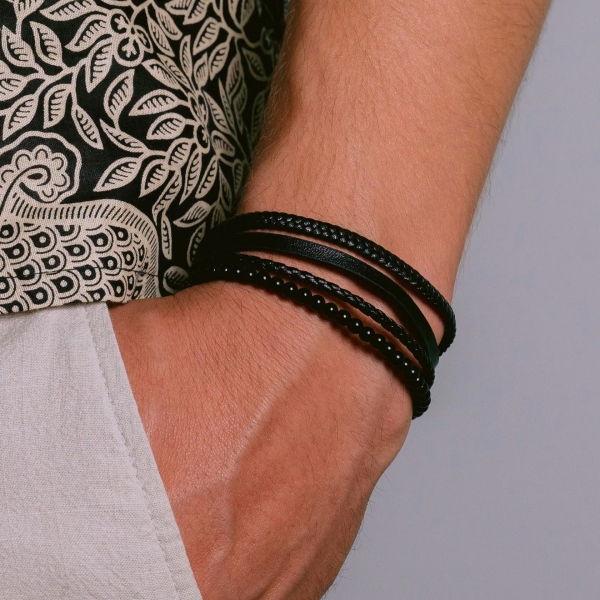 Jacques Lemans Lederarmband mit Onyx