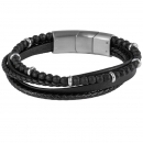 Jacques Lemans Lederarmband mit Onyx Perlen